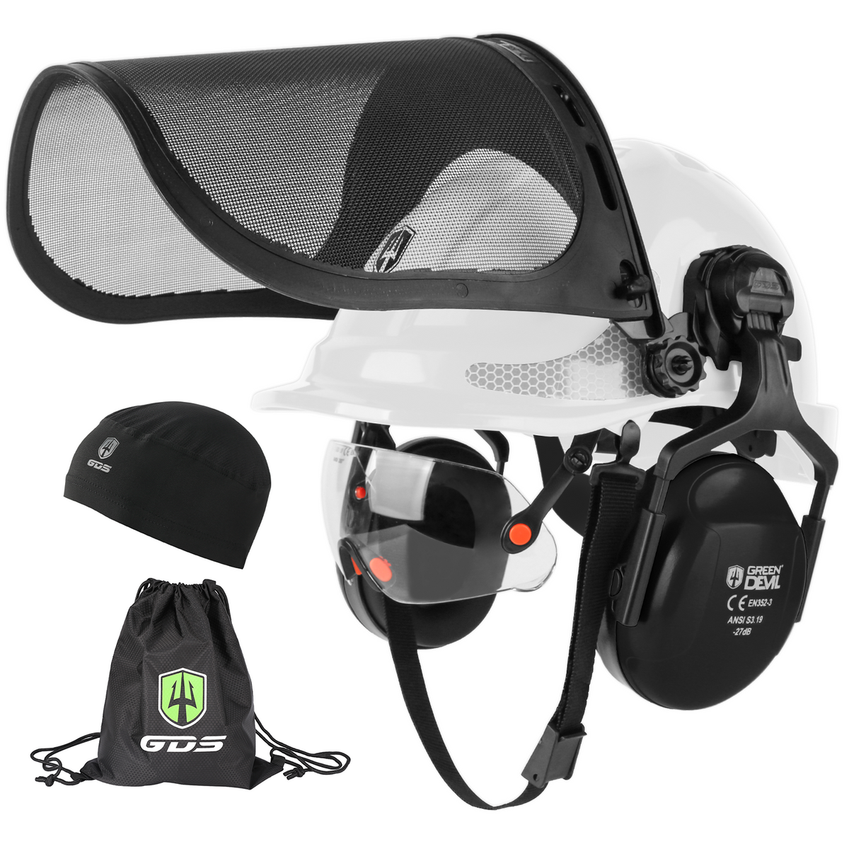 GREEN DEVIL Chainsaw Safety Protective Helmet Forestry Helmet with Build-in Visor Mesh Face Shield Ear Muffs 4 in 1 Ideal for Arborist Tree Work DIY Outdoor Logging Hard hat
