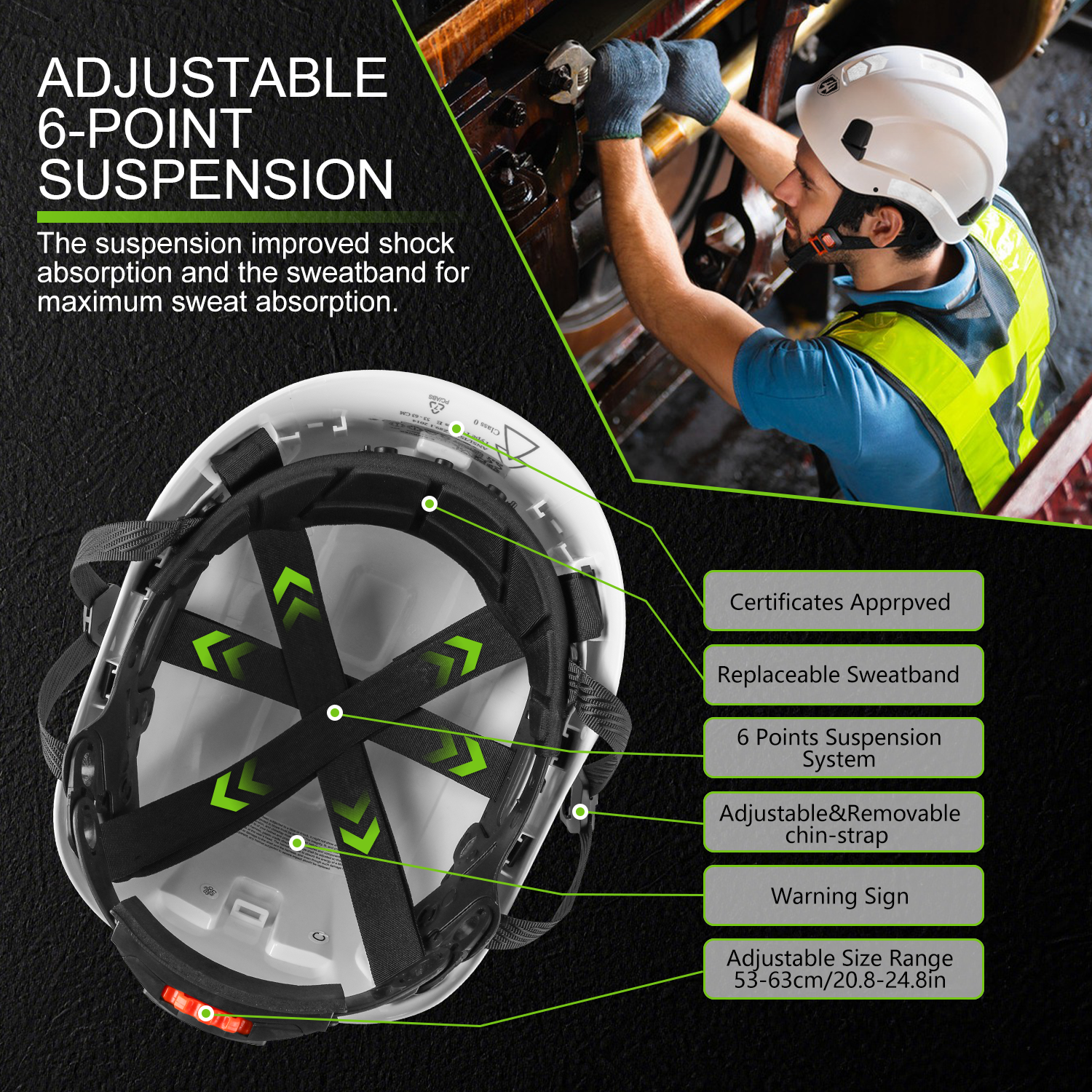 GREEN DEVIL Type 1 Class E Safety Helmet Lightweight Non-Vented Hard Hat for Men Women