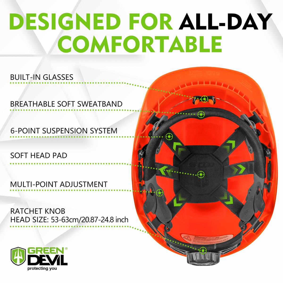 GREEN DEVIL Chainsaw Safety Protective Helmet Forestry Helmet with Build-in Visor Mesh Face Shield Ear Muffs 4 in 1 Ideal for Arborist Tree Work DIY Outdoor Logging Hard hat