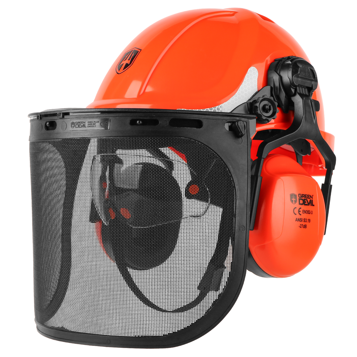 GREEN DEVIL Chainsaw Safety Protective Helmet Forestry Helmet with Build-in Visor Mesh Face Shield Ear Muffs 4 in 1 Ideal for Arborist Tree Work DIY Outdoor Logging Hard hat