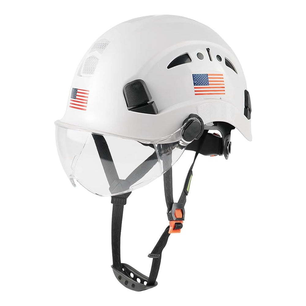 GREEN DEVIL Safety Helmet Hard Hat with Visor Chinstrap Adjustable Lightweight Vented ABS Work Helmet for Men and Women 6-Point Suspension ANSI Z89.1 Approved Ideal for Industrial & Construction White