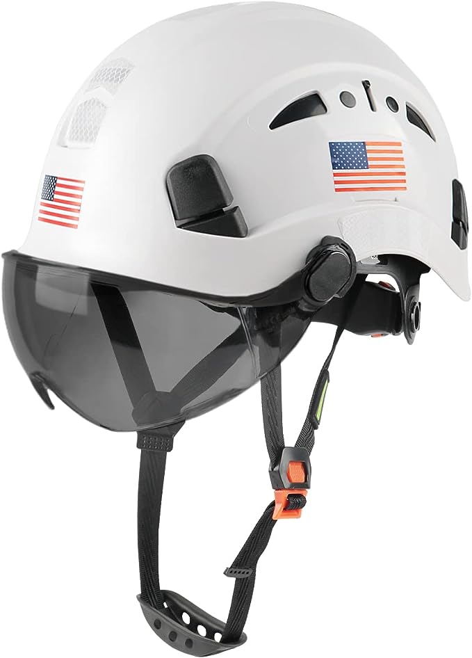 GREEN DEVIL Safety Helmet Hard Hat with Visor Chinstrap Adjustable Lightweight Vented ABS Work Helmet for Men and Women 6-Point Suspension ANSI Z89.1 Approved Ideal for Industrial & Construction White