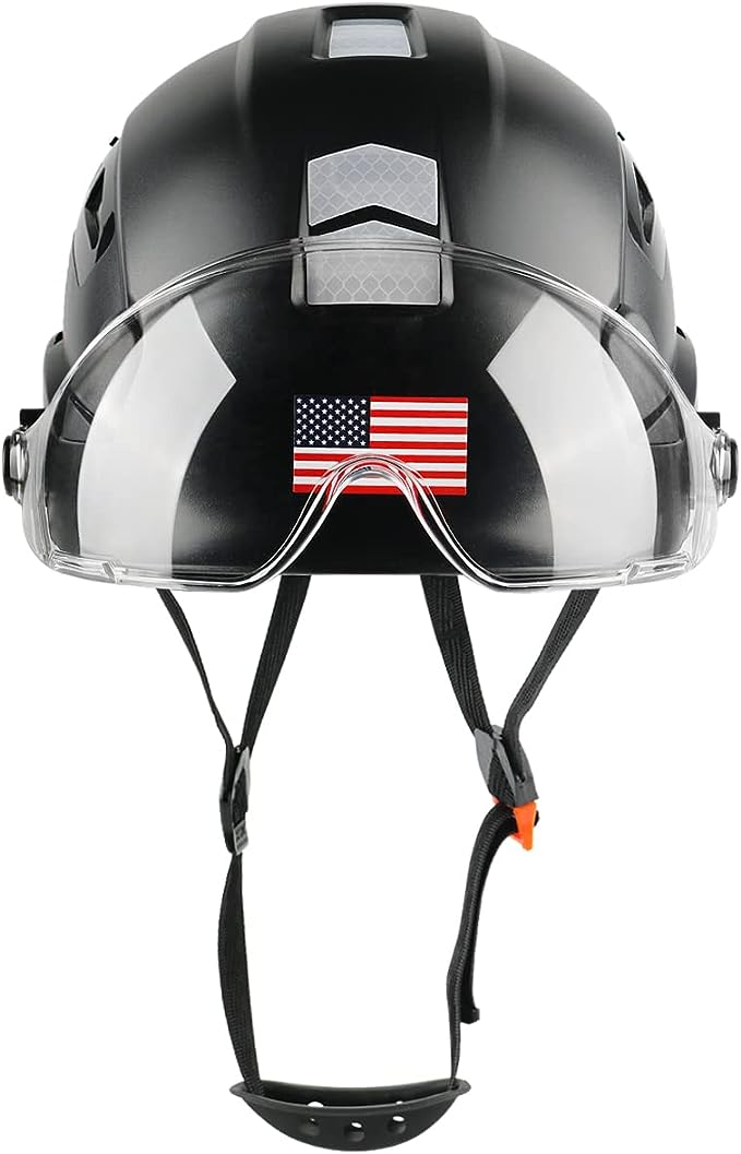 GREEN DEVIL Safety Helmet Hard Hat with Visor Chinstrap Adjustable Lightweight Vented ABS Work Helmet for Men and Women 6-Point Suspension ANSI Z89.1 Approved Ideal for Industrial & Construction Black