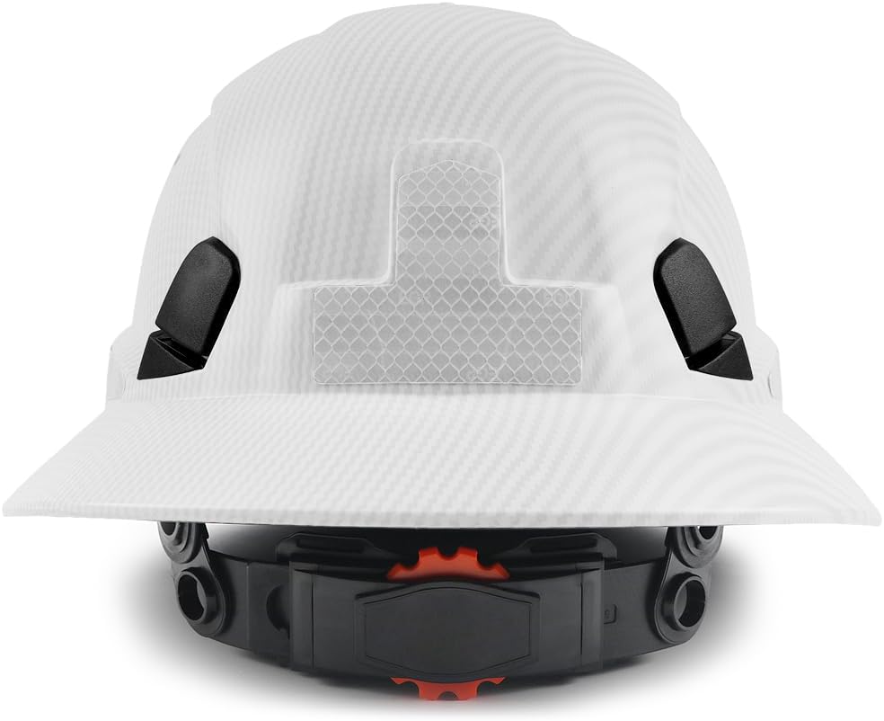 GREEN DEVIL Full Brim Hard Hat Vented Construction Safety Helmet OSHA Approved Cascos De Construccion ABS Work Hardhat for Men&Women 6 Point Adjustable Ratchet Suspension Custom Pattern Design