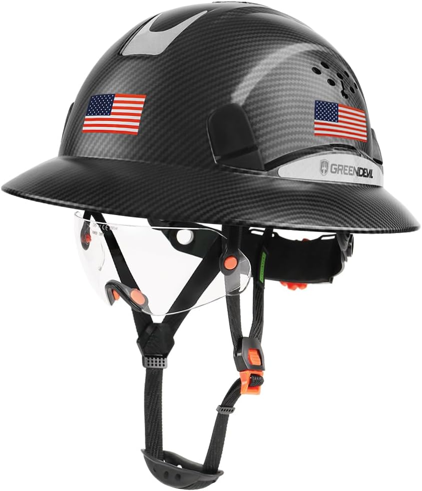 GREEN DEVIL Full Brim Hard Hat Vented Construction Safety Helmet OSHA