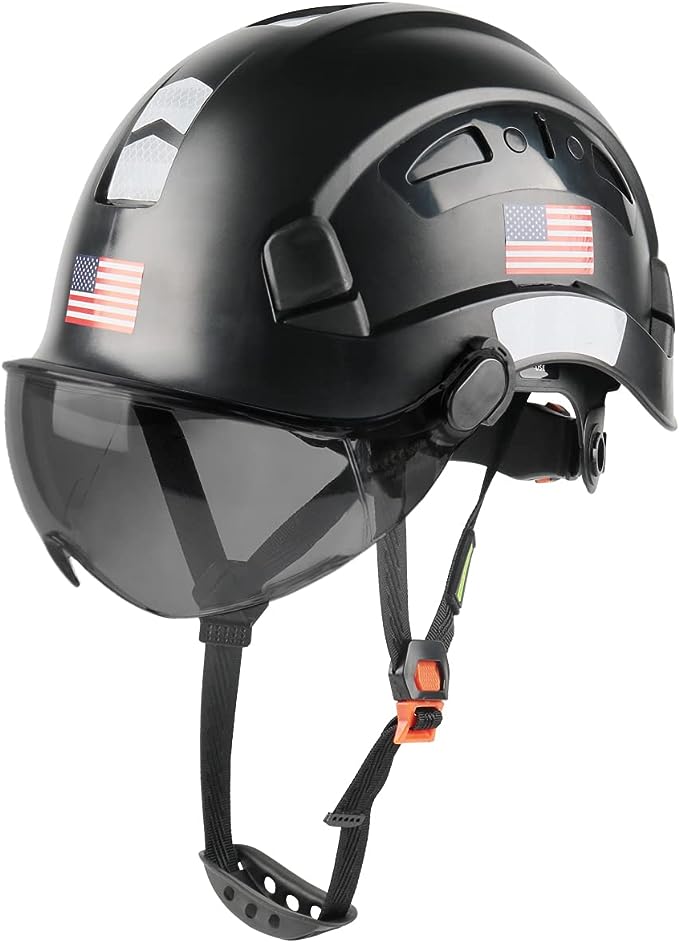 GREEN DEVIL Safety Helmet Hard Hat with Visor Chinstrap Adjustable Lightweight Vented ABS Work Helmet for Men and Women 6-Point Suspension ANSI Z89.1 Approved Ideal for Industrial & Construction Black