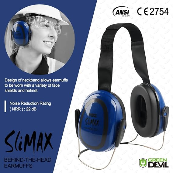 GREEN DEVIL Hearing Protection Ear Muffs SNR 27dB/NRR 22dB Noise Reduction Earmuff Head Band/Helmet Mounted/Behind The Head