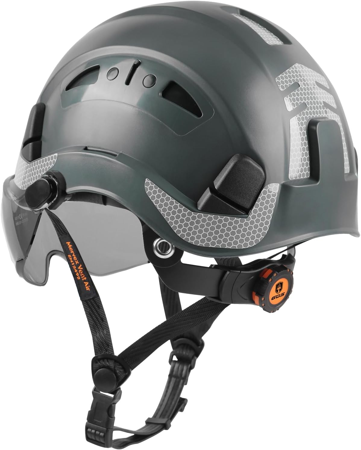 GREEN DEVIL Safety Helmet Hard Hat with visor and Chin Strap Vented Lightweight Adjustable Hardhat for Men Women with Hi-Viz Design Ideal for Tree Climbing Work at Height