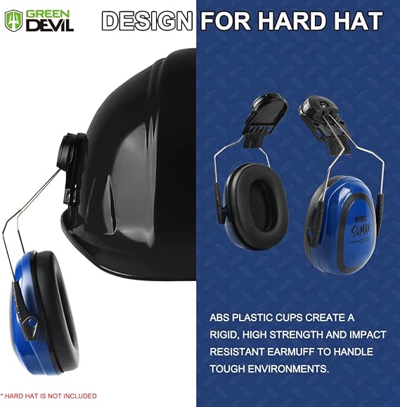 GREEN DEVIL Hearing Protection Ear Muffs SNR 27dB/NRR 22dB Noise Reduction Earmuff Head Band/Helmet Mounted/Behind The Head