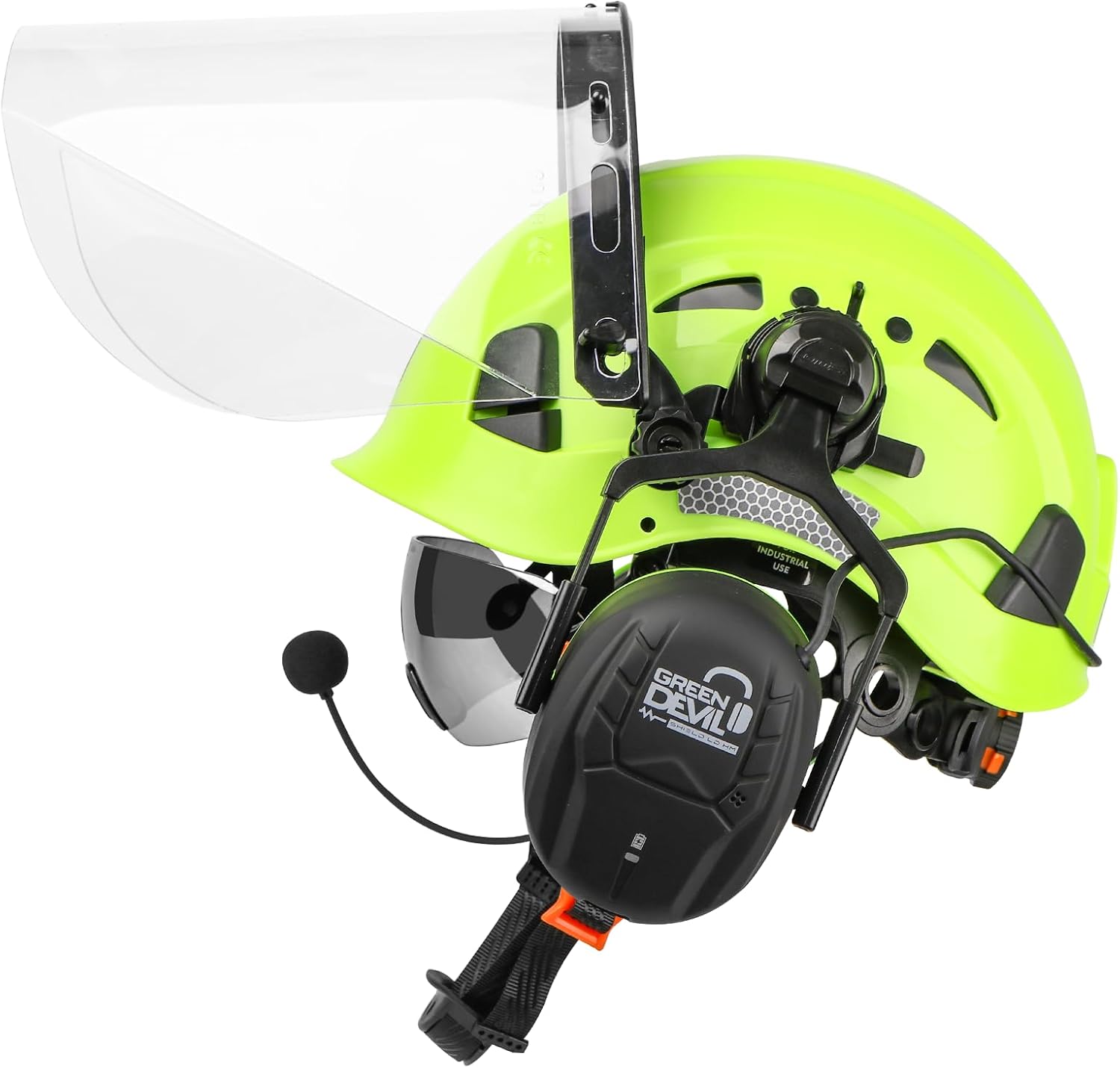 GREEN DEVIL Forestry Chainsaw Safety Helmet with Bluetooth Ear Muffs Arborist Helmet Hard Hat with Built-in Visor Face Shield 5 in 1 System Logging Garden Work Hardhats for Men Women