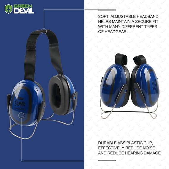 GREEN DEVIL Hearing Protection Ear Muffs SNR 27dB/NRR 22dB Noise Reduction Earmuff Head Band/Helmet Mounted/Behind The Head