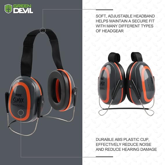 GREEN DEVIL Hearing Protection Ear Muffs SNR 27dB/NRR 22dB Noise Reduction Earmuff Head Band/Helmet Mounted/Behind The Head