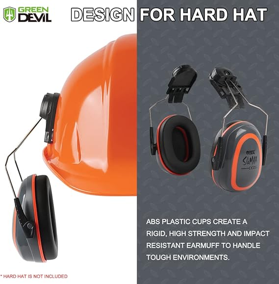 GREEN DEVIL Hearing Protection Ear Muffs SNR 27dB/NRR 22dB Noise Reduction Earmuff Head Band/Helmet Mounted/Behind The Head