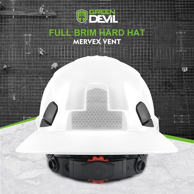 Full Brim Hard Hat Vented Construction White Safety Helmet OSHA Approved Cascos De Construccion Work Hardhats with Cooling Towel for Men&Women 6 Point Adjustable Ratchet Suspension