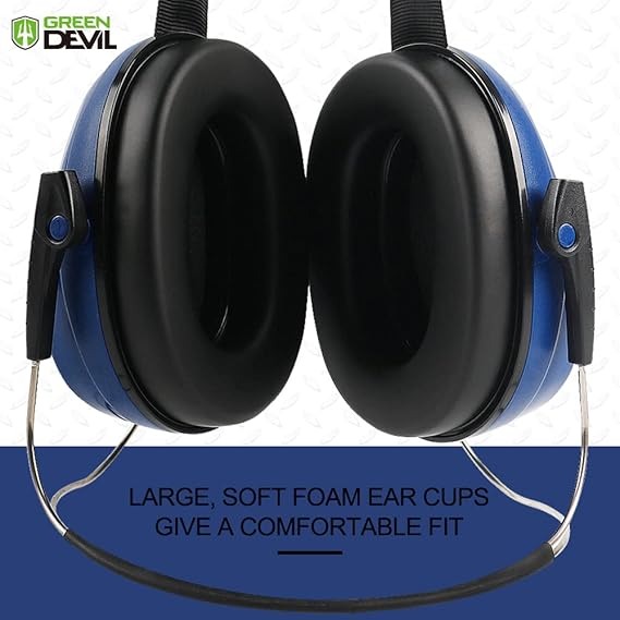 GREEN DEVIL Hearing Protection Ear Muffs SNR 27dB/NRR 22dB Noise Reduction Earmuff Head Band/Helmet Mounted/Behind The Head