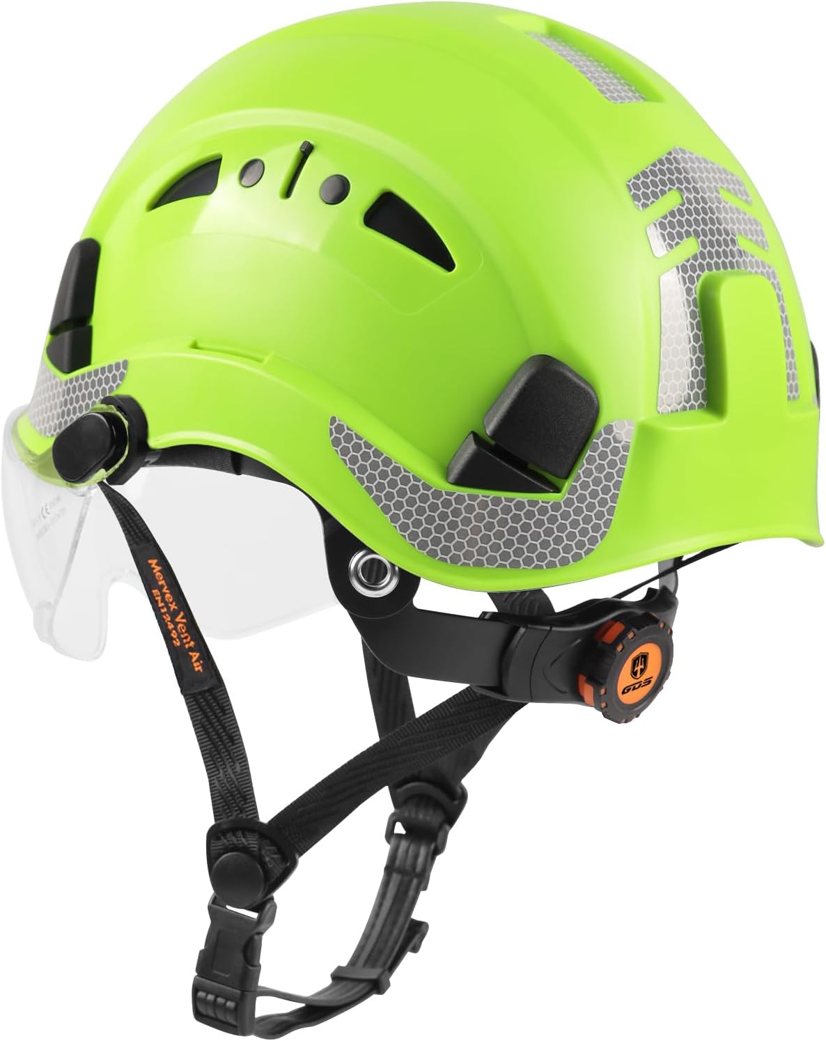 GREEN DEVIL Safety Helmet Hard Hat with visor and Chin Strap Vented Lightweight Adjustable Hardhat for Men Women with Hi-Viz Design Ideal for Tree Climbing Work at Height