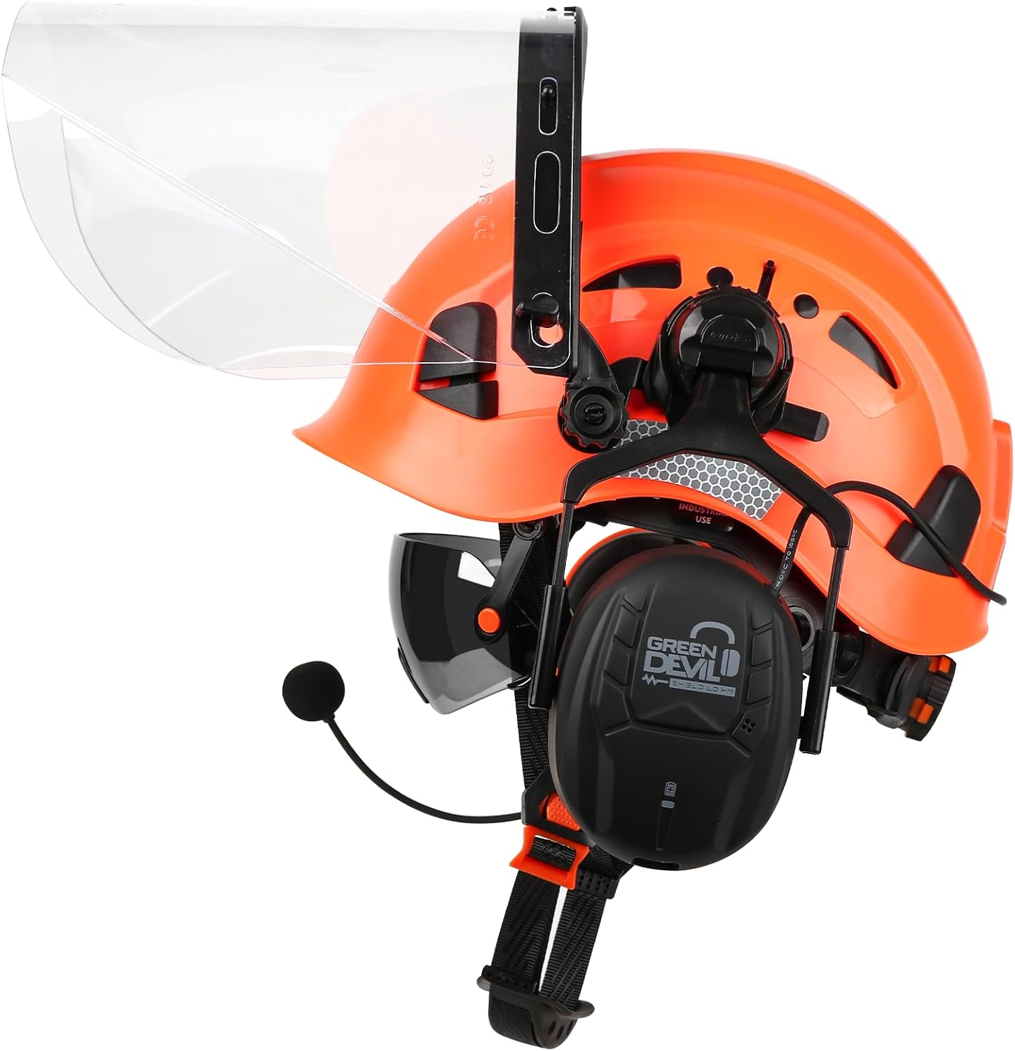 GREEN DEVIL Forestry Chainsaw Safety Helmet with Bluetooth Ear Muffs Arborist Helmet Hard Hat with Built-in Visor Face Shield 5 in 1 System Logging Garden Work Hardhats for Men Women