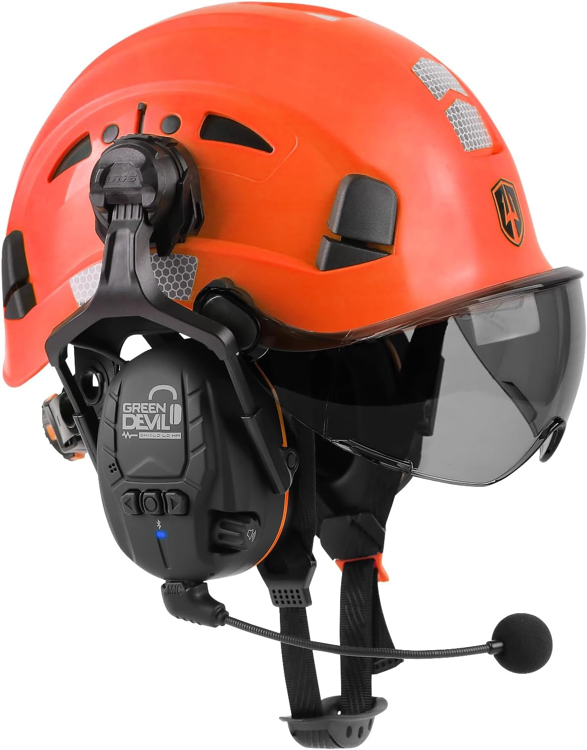 GREEN DEVIL Hard Hat Safety Helmet with Visor and Bluetooth Ear Muffs Full Protection Vented Work Hardhat ANSI Z89.1 Cascos De Construccion for Industrial Construction Forestry