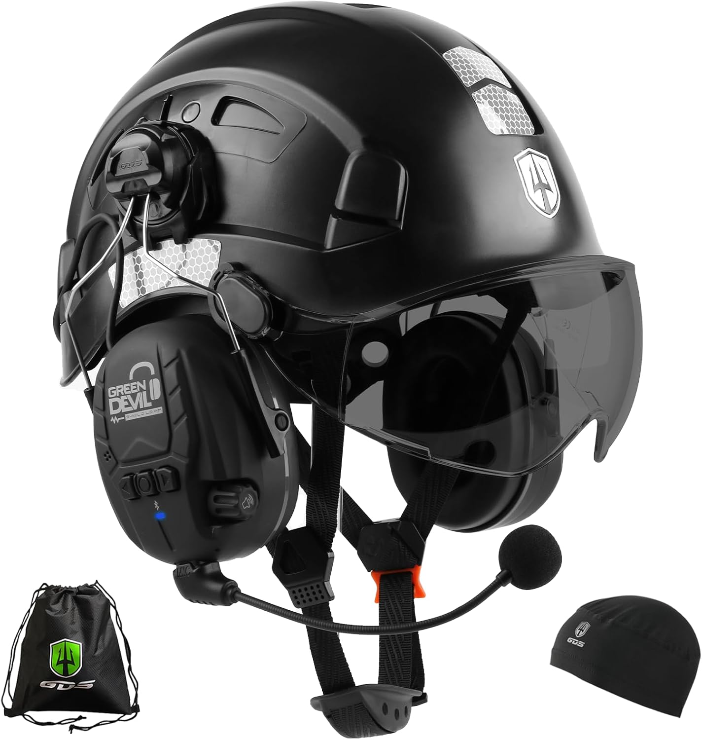 GREEN DEVIL Safety Helmet Hard Hat with Visor and Bluettoth Ear Muffs Vented Work Helmet for Men and Women ANSI Z89.1 Approved Hardhat Ideal for Industrial & Construction