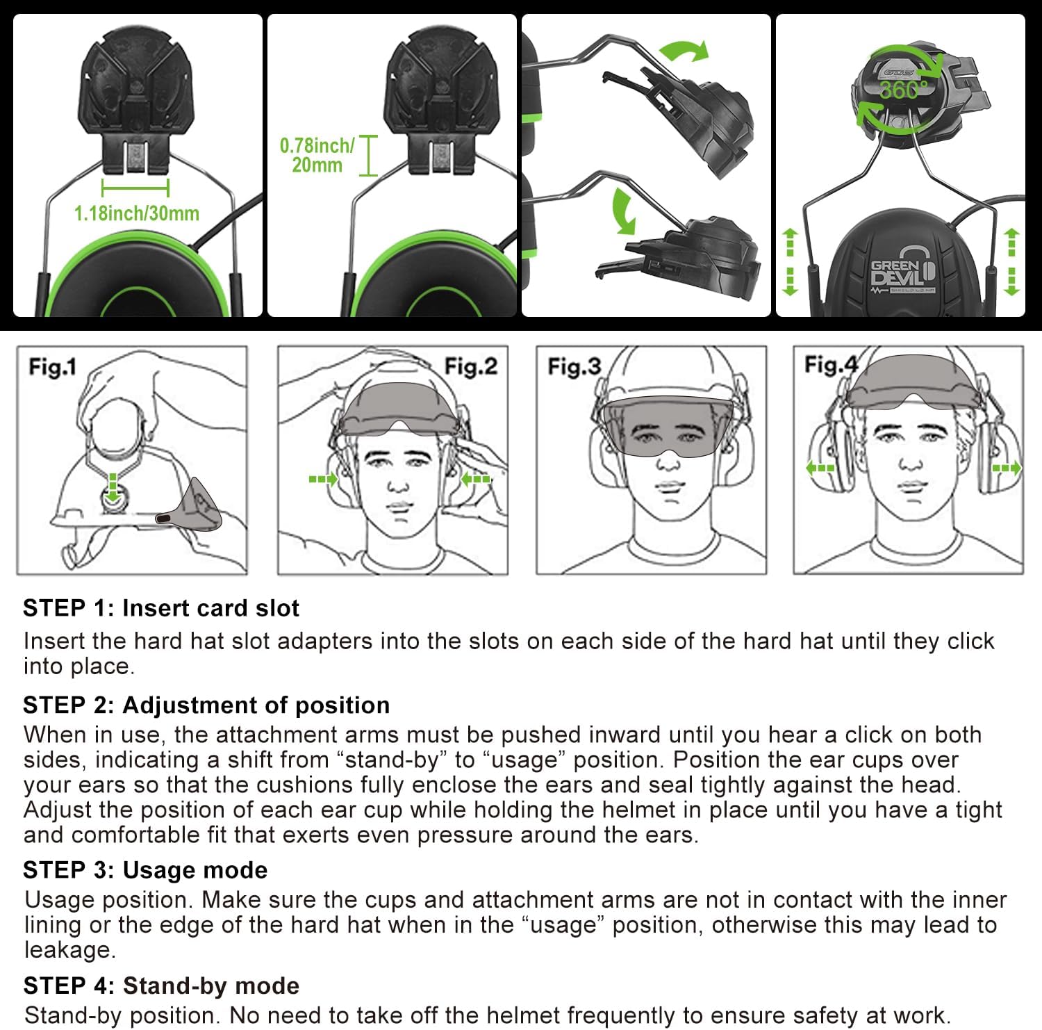 GREEN DEVIL Safety Helmet Hard Hat with Visor and Bluettoth Ear Muffs Vented Work Helmet for Men and Women ANSI Z89.1 Approved Hardhat Ideal for Industrial & Construction