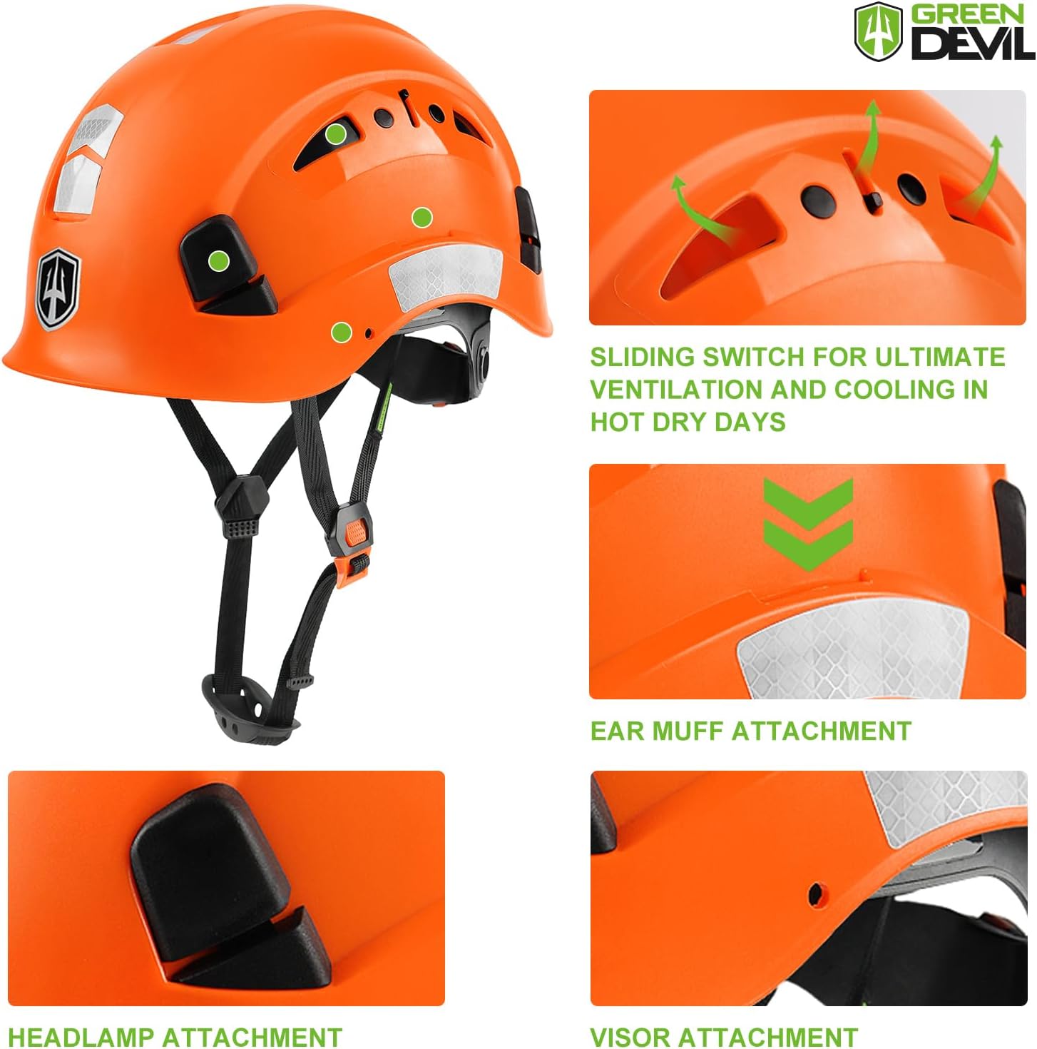 GREEN DEVIL Forestry Chainsaw Safety Helmet with Mesh Face Shield Built-in Visor and Earmuffs 5 in 1 System Vented Arborist Helmet ANSI Z89.1 Hard Hat Logging Garden Work Hardhats for Men Women