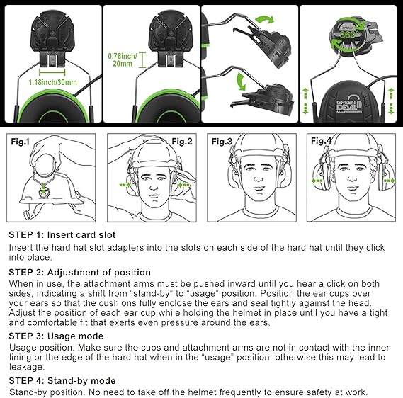 GREEN DEVIL Bluetooth Hearing Protection Ear Muffs For Safety Helmet Hard Hat Mounted Attachment