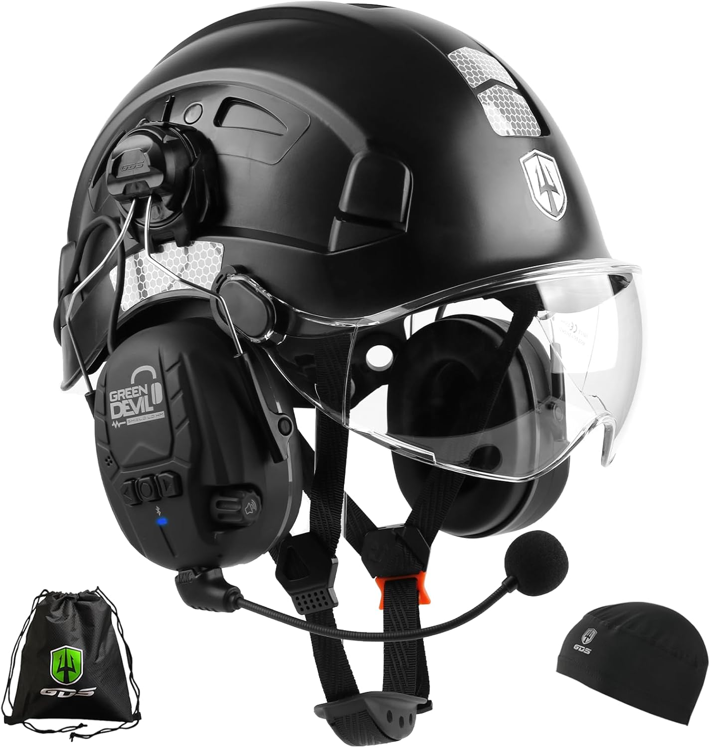 GREEN DEVIL Safety Helmet Hard Hat with Visor and Bluettoth Ear Muffs Vented Work Helmet for Men and Women ANSI Z89.1 Approved Hardhat Ideal for Industrial & Construction