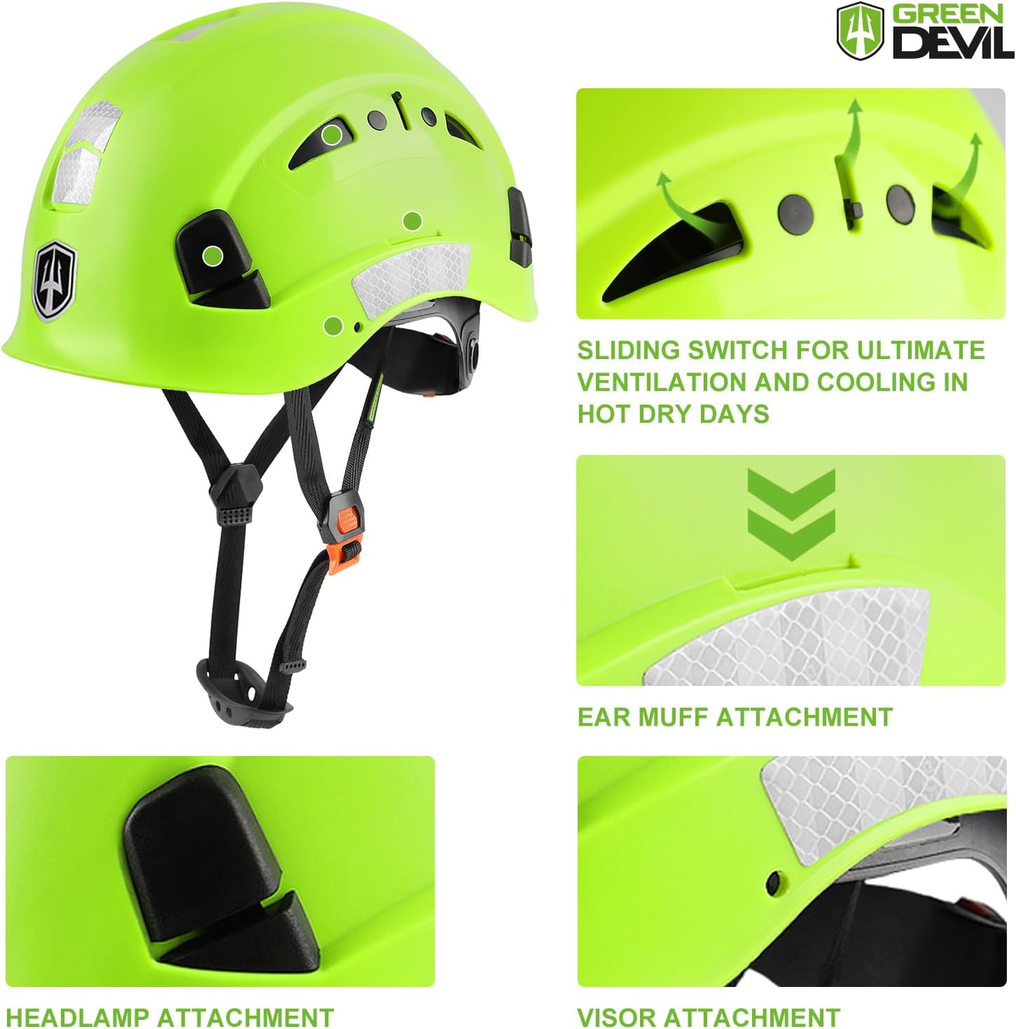 GREEN DEVIL Forestry Chainsaw Safety Helmet with Mesh Face Shield Built-in Visor and Earmuffs 5 in 1 System Vented Arborist Helmet ANSI Z89.1 Hard Hat Logging Garden Work Hardhats for Men Women