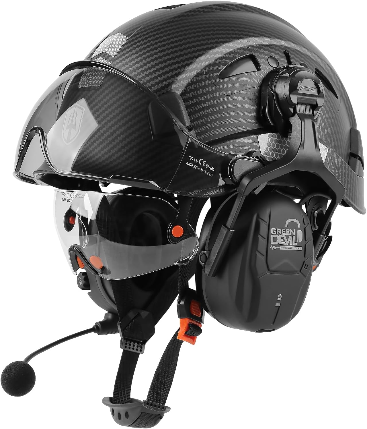 GREEN DEVIL Hard Hat Safety Helmet with Visor and Bluetooth Ear Muffs Full Protection Vented Work Hardhat ANSI Z89.1 Cascos De Construccion for Industrial Construction Forestry