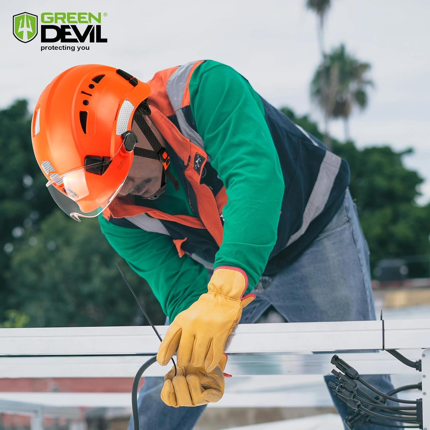 GREEN DEVIL Safety Hard Hat with Tinted & Clear Visor Vented Construction Helmet Cascos de Construccion ABS Work hardhats for Men