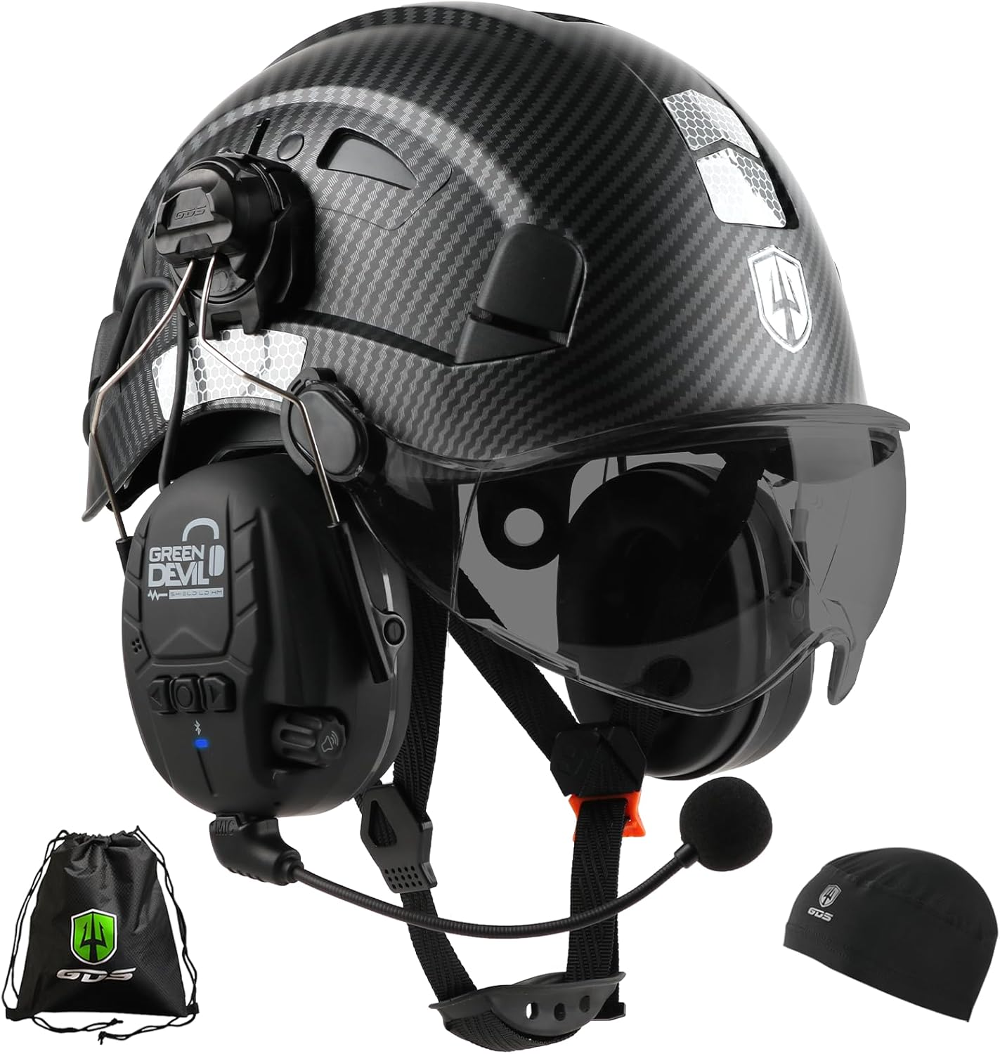 GREEN DEVIL Safety Helmet Hard Hat with Visor and Bluettoth Ear Muffs Vented Work Helmet for Men and Women ANSI Z89.1 Approved Hardhat Ideal for Industrial & Construction