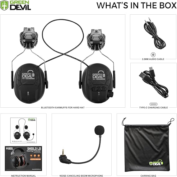 GREEN DEVIL Bluetooth Hearing Protection Ear Muffs For Safety Helmet Hard Hat Mounted Attachment