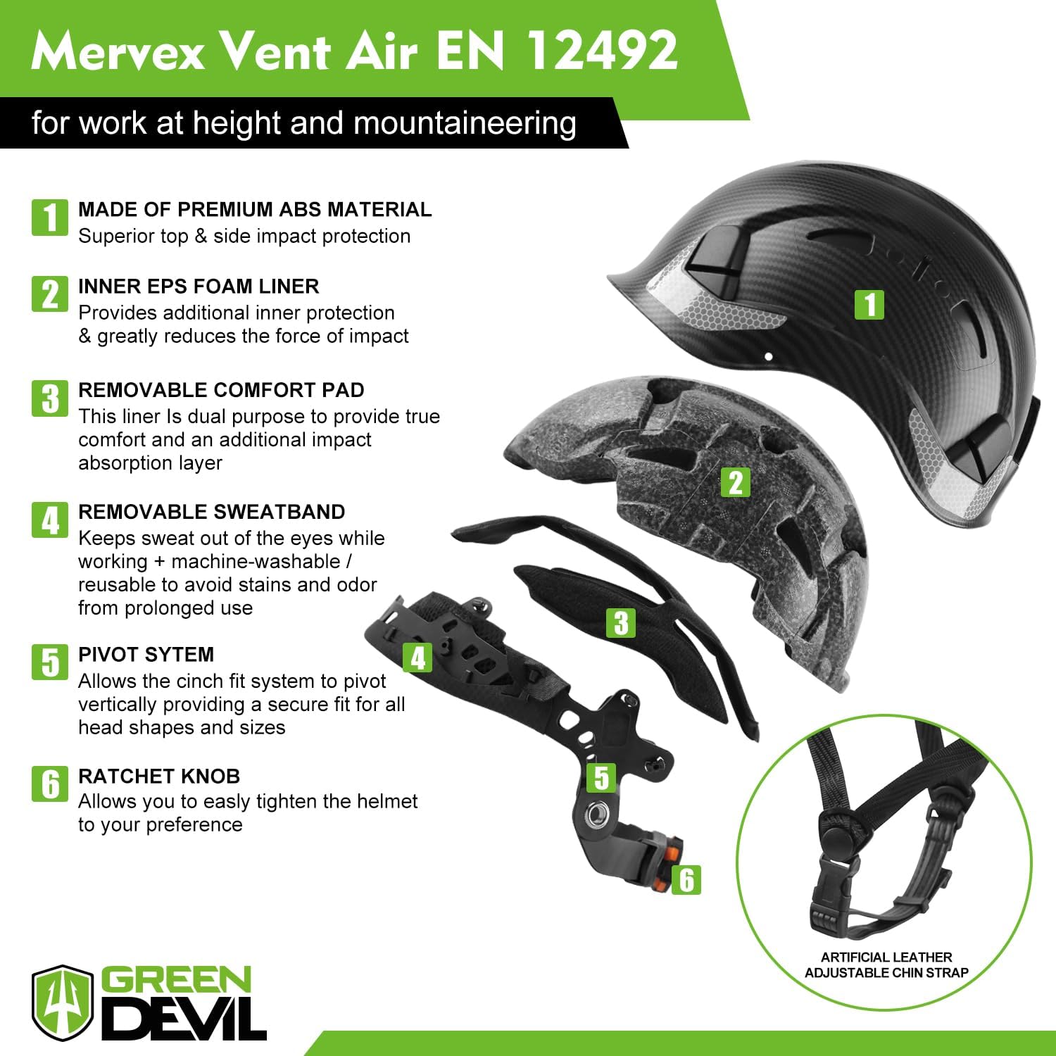 GREEN DEVIL Safety Helmet Hard Hat with Chin Strap Vented Lightweight Adjustable Hardhat for Men Women with Hi-Viz Design Ideal for Tree Climbing Work at Height