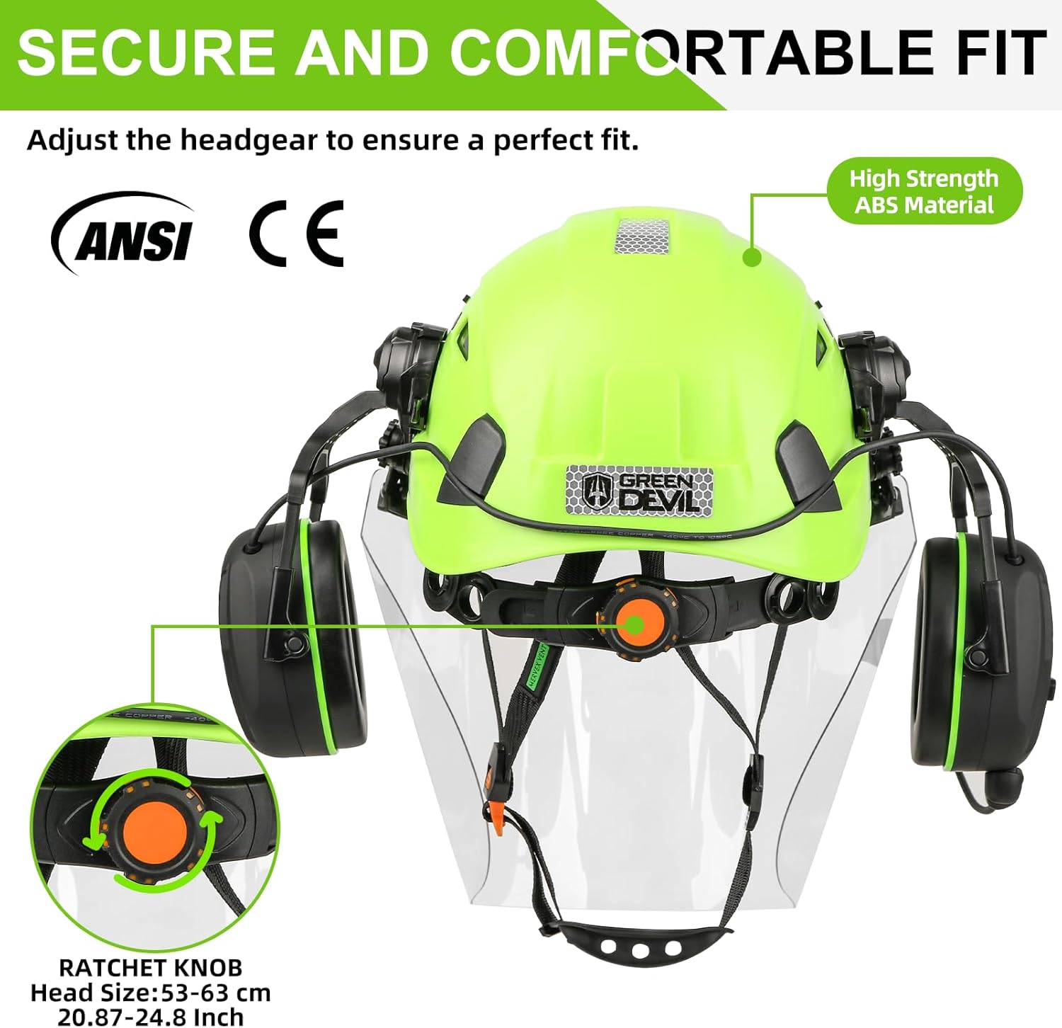 GREEN DEVIL Forestry Chainsaw Safety Helmet with Bluetooth Ear Muffs Arborist Helmet Hard Hat with Built-in Visor Face Shield 5 in 1 System Logging Garden Work Hardhats for Men Women