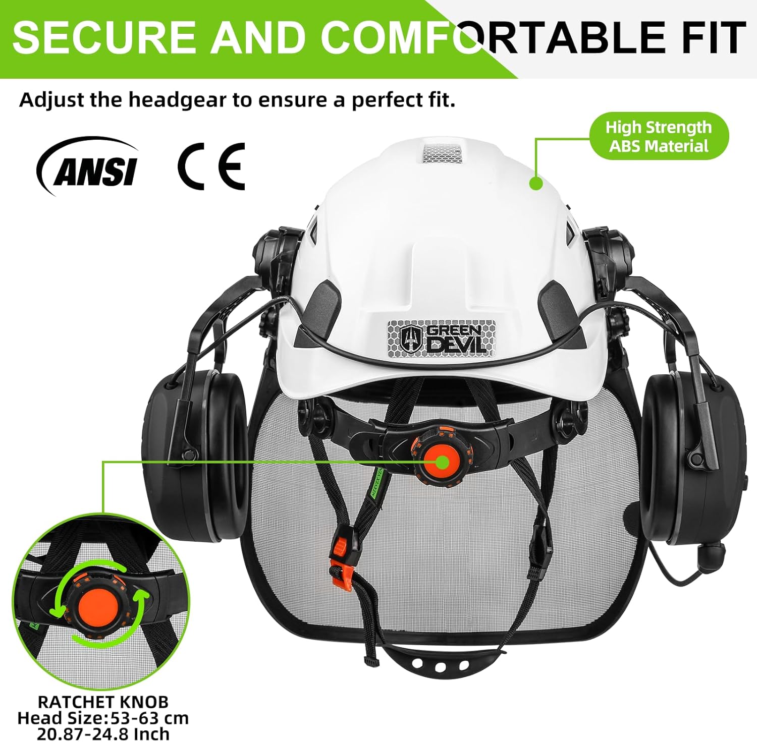 GREEN DEVIL Forestry Chainsaw Safety Helmet with Bluetooth Ear Muffs Arborist Helmet Hard Hat with Built-in Visor Face Shield 5 in 1 System Logging Garden Work Hardhats for Men Women