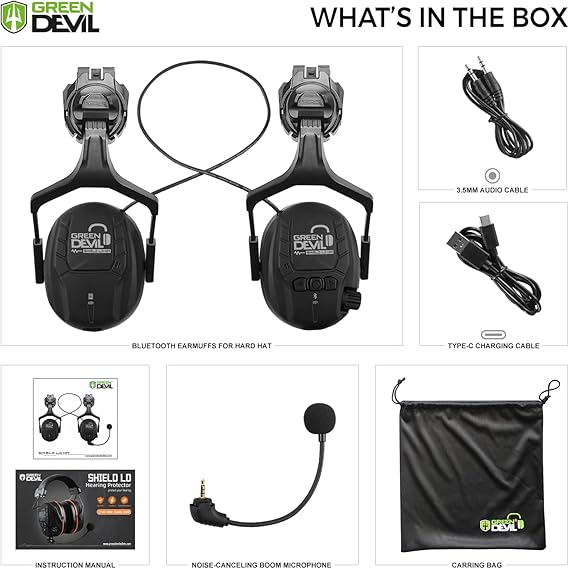 GREEN DEVIL Bluetooth Hearing Protection Ear Muffs For Safety Helmet Hard Hat Mounted Attachment