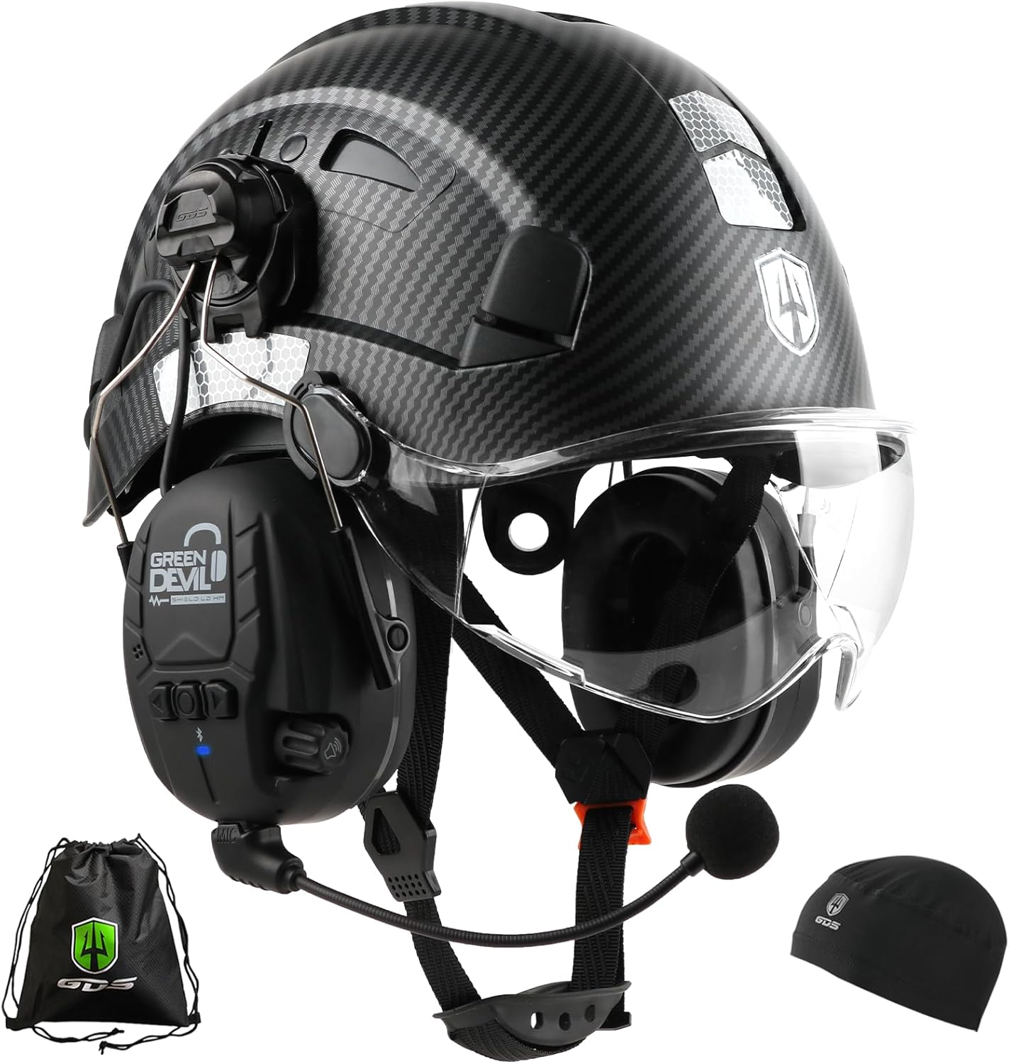 GREEN DEVIL Safety Helmet Hard Hat with Visor and Bluettoth Ear Muffs Vented Work Helmet for Men and Women ANSI Z89.1 Approved Hardhat Ideal for Industrial & Construction