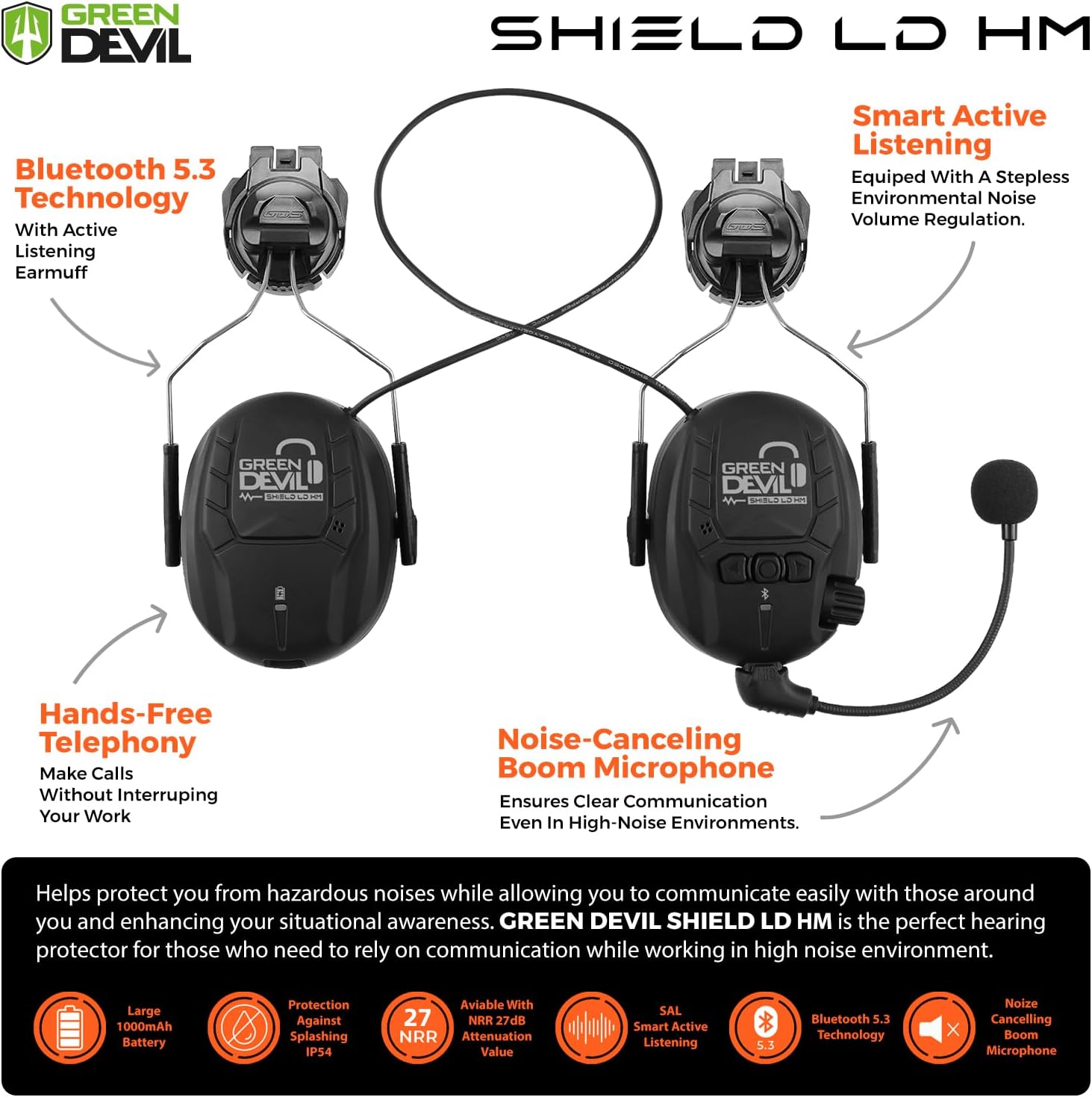 GREEN DEVIL Forestry Chainsaw Safety Helmet with Bluetooth Ear Muffs Arborist Helmet Hard Hat with Built-in Visor Mesh Face Shield 5 in 1 System Logging Garden Work Hardhats for Men Women