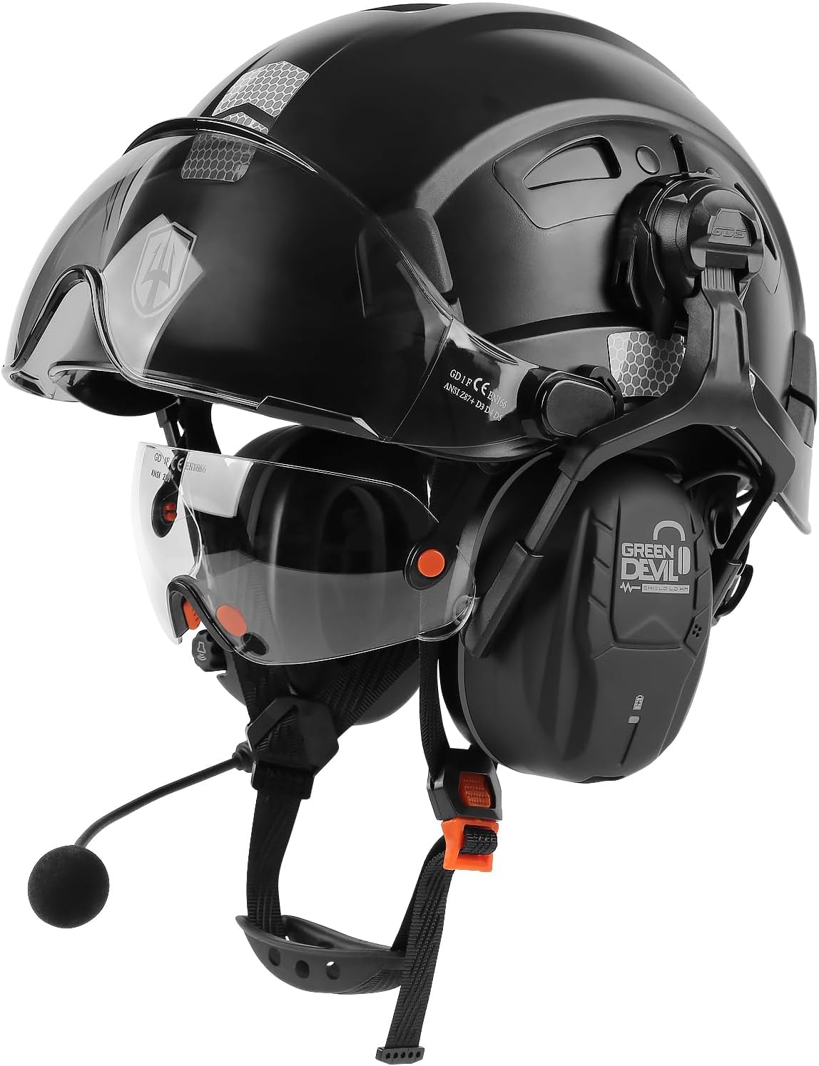 GREEN DEVIL Hard Hat Safety Helmet with Visor and Bluetooth Ear Muffs Full Protection Vented Work Hardhat ANSI Z89.1 Cascos De Construccion for Industrial Construction Forestry