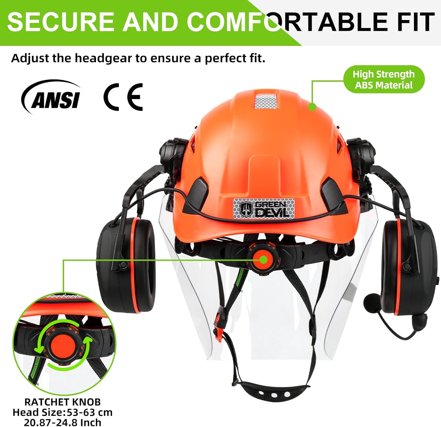 GREEN DEVIL Forestry Chainsaw Safety Helmet with Bluetooth Ear Muffs Arborist Helmet Hard Hat with Built-in Visor Face Shield 5 in 1 System Logging Garden Work Hardhats for Men Women