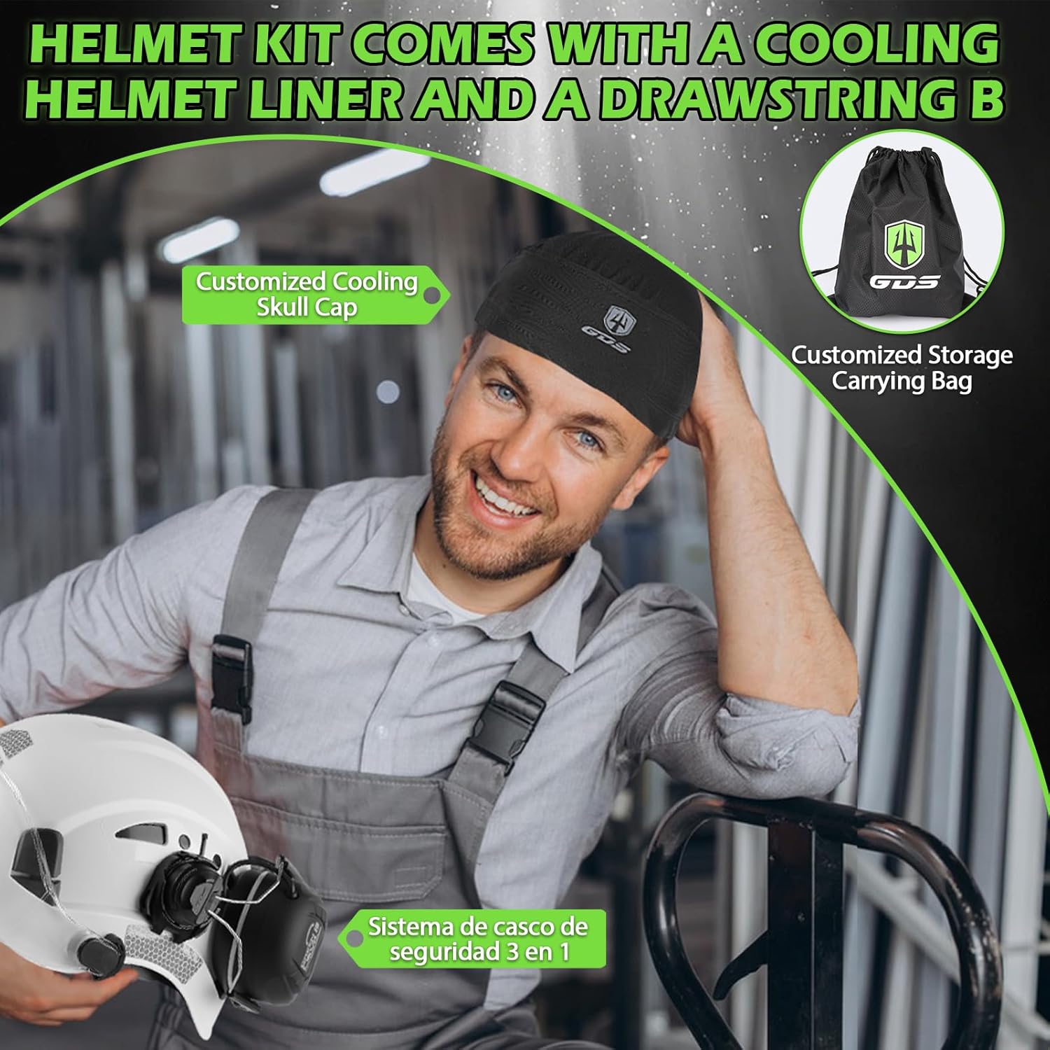 GREEN DEVIL Safety Helmet Hard Hat with Visor and Bluettoth Ear Muffs Vented Work Helmet for Men and Women ANSI Z89.1 Approved Hardhat Ideal for Industrial & Construction