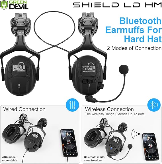 GREEN DEVIL Bluetooth Hearing Protection Ear Muffs For Safety Helmet Hard Hat Mounted Attachment