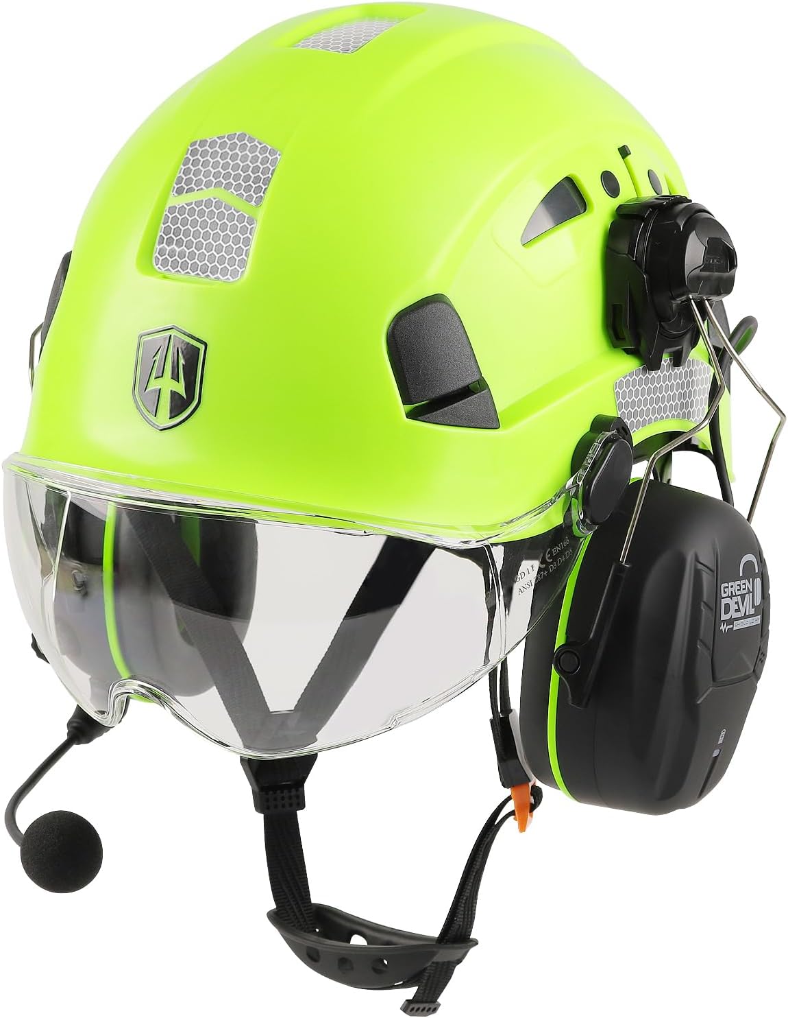 GREEN DEVIL Safety Helmet Hard Hat with Visor and Bluettoth Ear Muffs Vented Work Helmet for Men and Women ANSI Z89.1 Approved Hardhat Ideal for Industrial & Construction