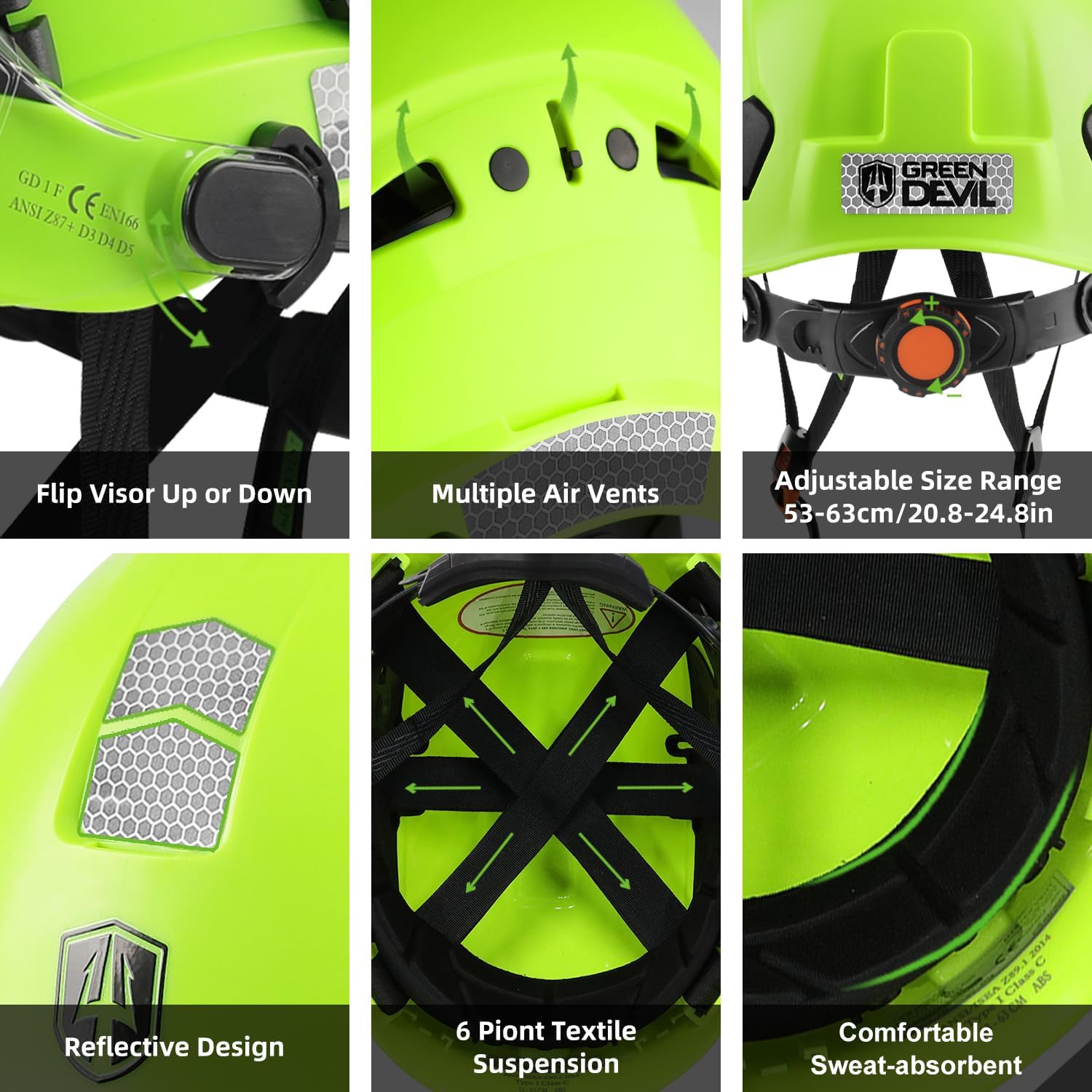 GREEN DEVIL Safety Helmet Hard Hat with Visor and Bluettoth Ear Muffs Vented Work Helmet for Men and Women ANSI Z89.1 Approved Hardhat Ideal for Industrial & Construction