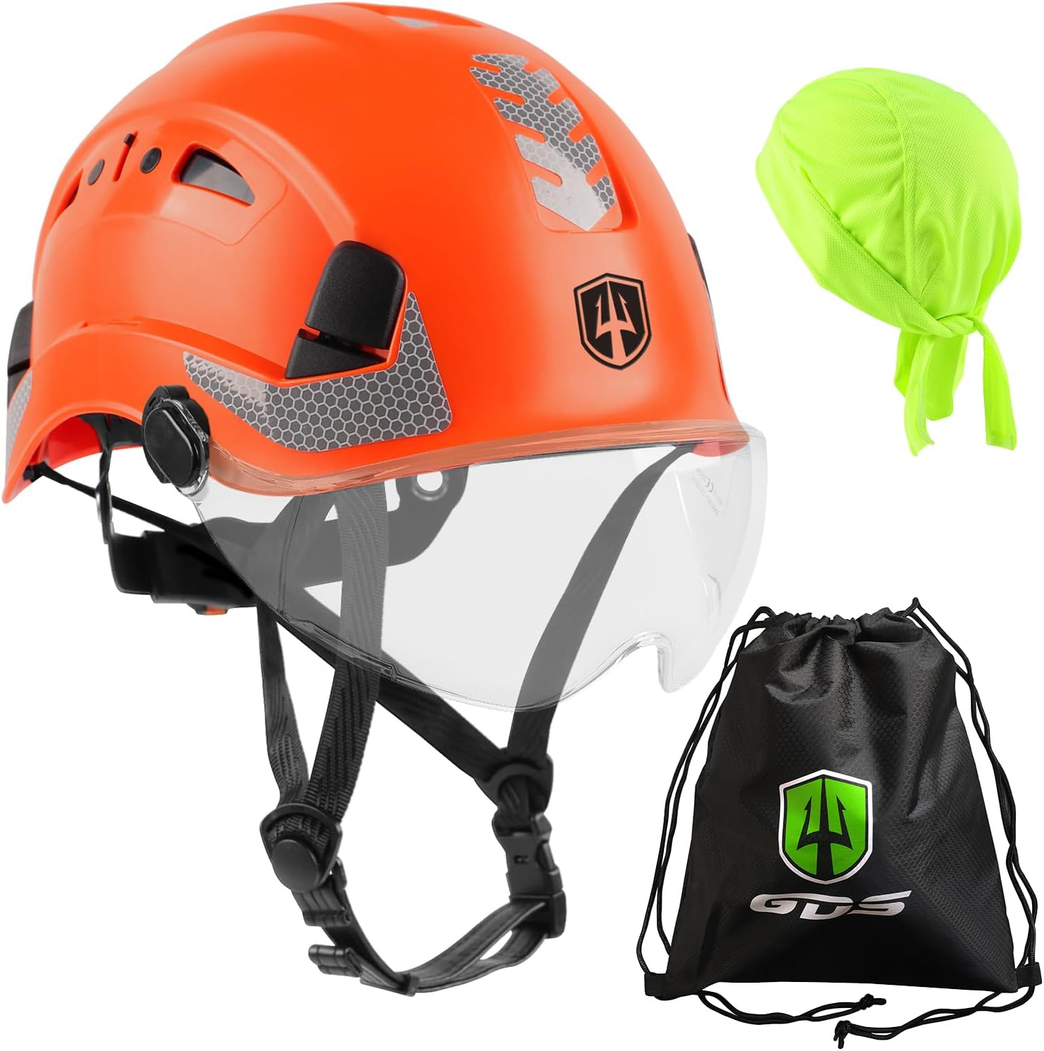 GREEN DEVIL Safety Helmet Hard Hat with visor and Chin Strap Vented Lightweight Adjustable Hardhat for Men Women with Hi-Viz Design Ideal for Tree Climbing Work at Height
