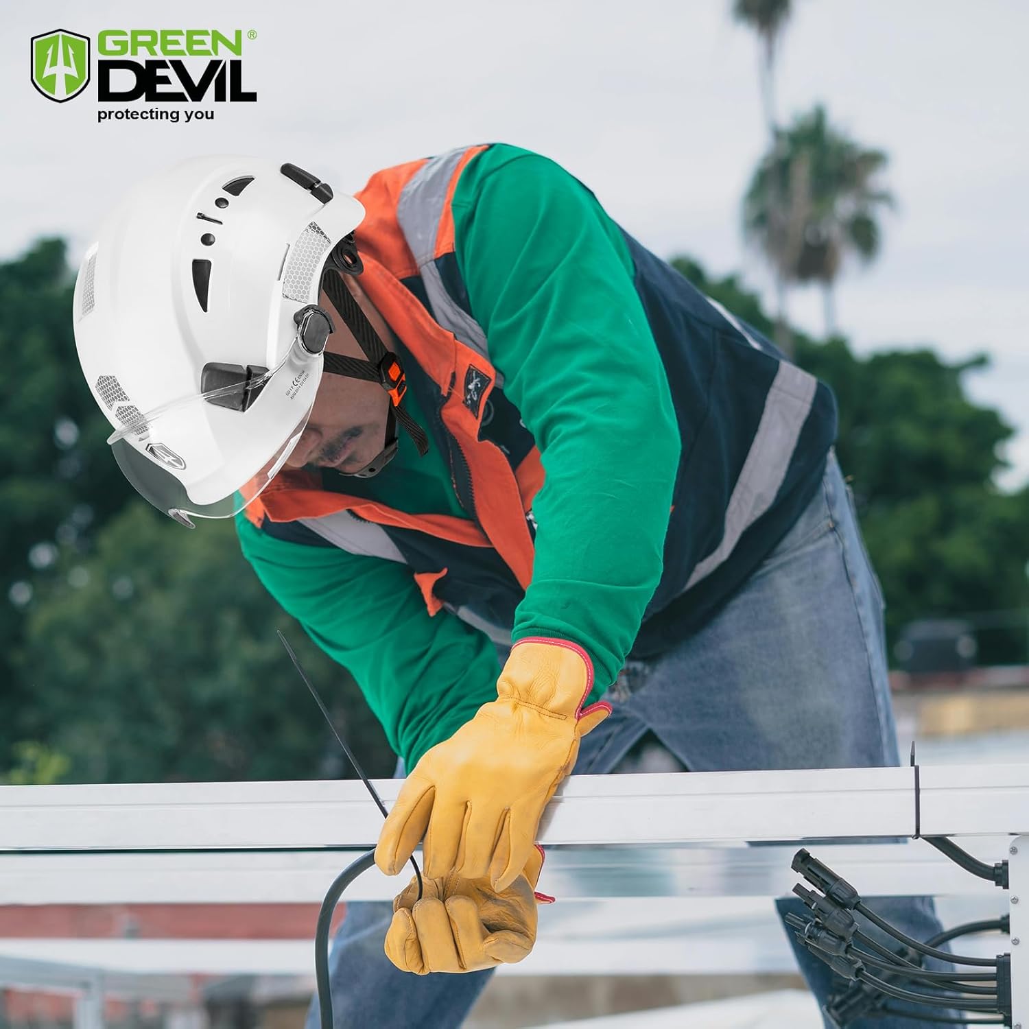 GREEN DEVIL Safety Hard Hat with Tinted & Clear Visor Vented Construction Helmet Cascos de Construccion ABS Work hardhats for Men