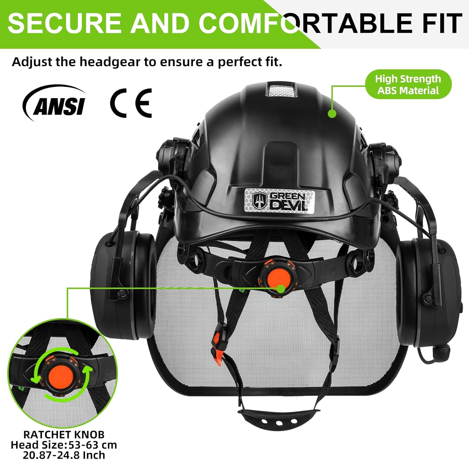 GREEN DEVIL Forestry Chainsaw Safety Helmet with Bluetooth Ear Muffs Arborist Helmet Hard Hat with Built-in Visor Face Shield 5 in 1 System Logging Garden Work Hardhats for Men Women