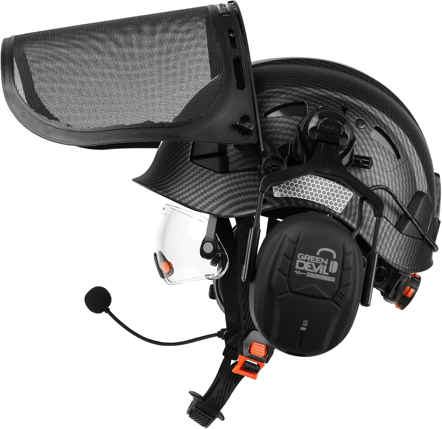 GREEN DEVIL Forestry Chainsaw Safety Helmet with Bluetooth Ear Muffs Arborist Helmet Hard Hat with Built-in Visor Face Shield 5 in 1 System Logging Garden Work Hardhats for Men Women