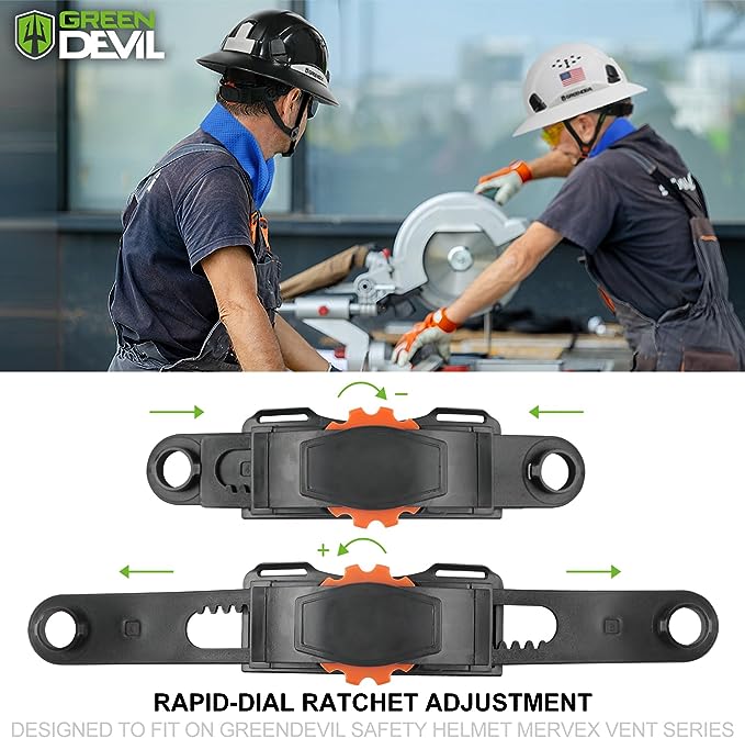 GREEN DEVIL Safety Helmet Hard Hat Adjustable Lightweight Vented ABS Work Helmet Ratchet Replacement 6-Point Suspension ANSI Z89.1 Approved Ideal for Industrial & Construction