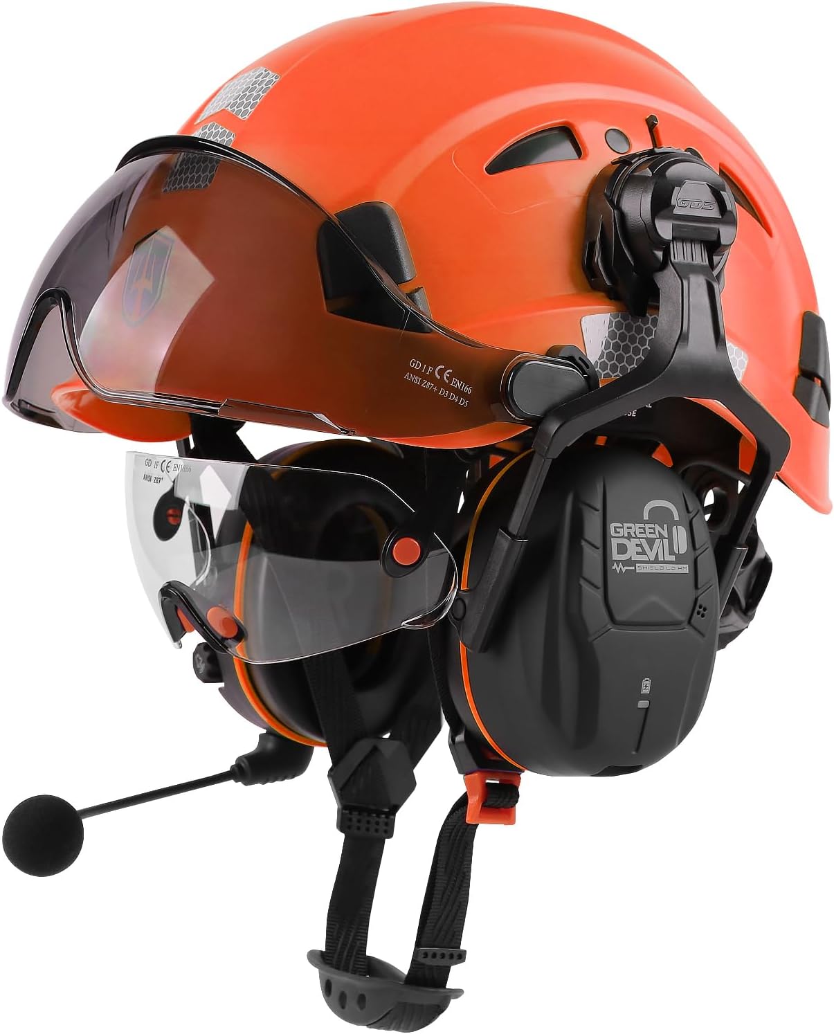 GREEN DEVIL Hard Hat Safety Helmet with Visor and Bluetooth Ear Muffs Full Protection Vented Work Hardhat ANSI Z89.1 Cascos De Construccion for Industrial Construction Forestry